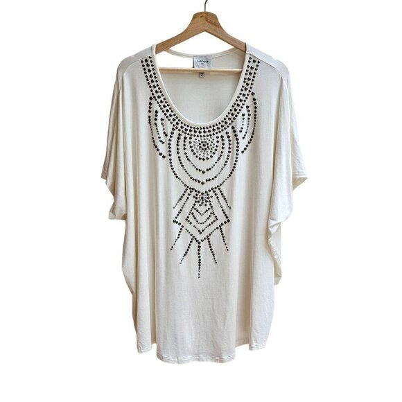 Haute Hippie Tribe Shirt, Size XL, Embellished Cream Tunic Top - Picture 1 of 10